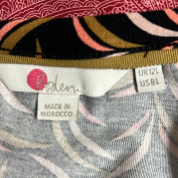 BODEN wrap dress in stylish print. Black/tan/light coral. Like new 8L - Picture 5 of 12